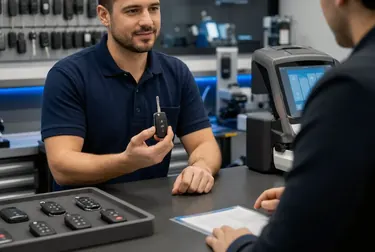 Chaveiro usando ferramentas para fazer chaves codificadas em Itumbiara.